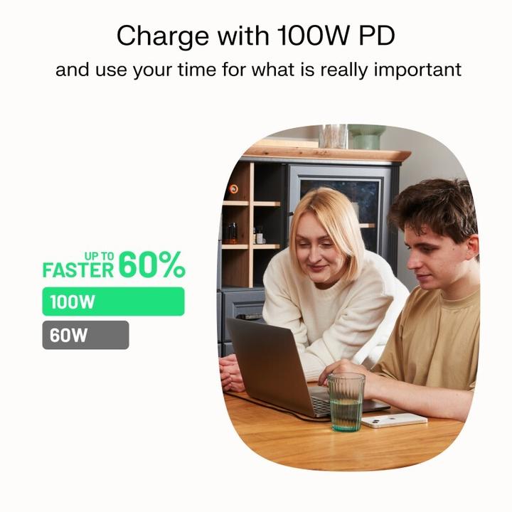 Produktbild GreenCell USB-C-zu-USB-C PowerFlex 100W Silikon-Kabel 1,2m schwarz (1.20 m, 100 W)