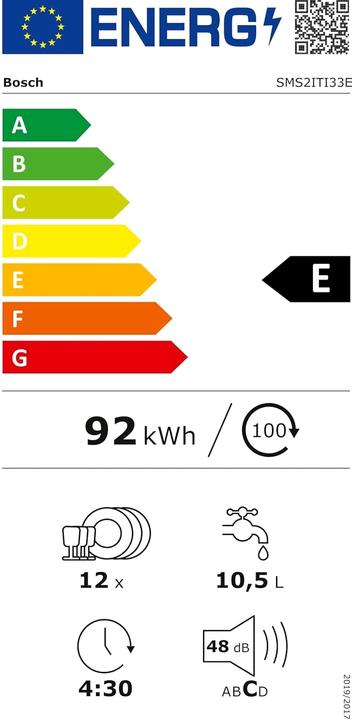 Energy Label Bosch Hausgeräte SMS2ITI33E - Series 2 - Vrijstaande vaatwasser