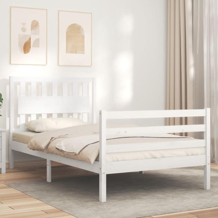Produktbild VidaXL Massivholzbett mit Kopfteil Weiss 100x200 cm (100 x 200 cm)
