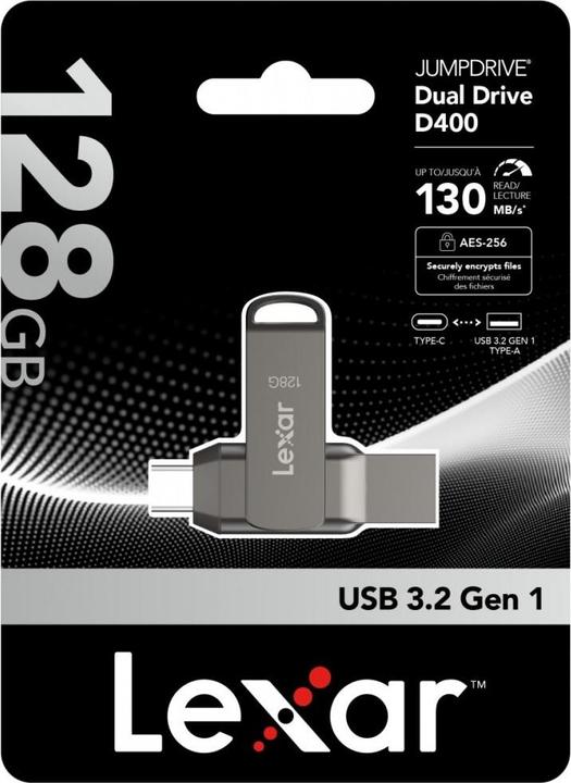 Image du produit Lexar JumpDrive Dual Drive D400 (128 Go, USB-A, USB-C)