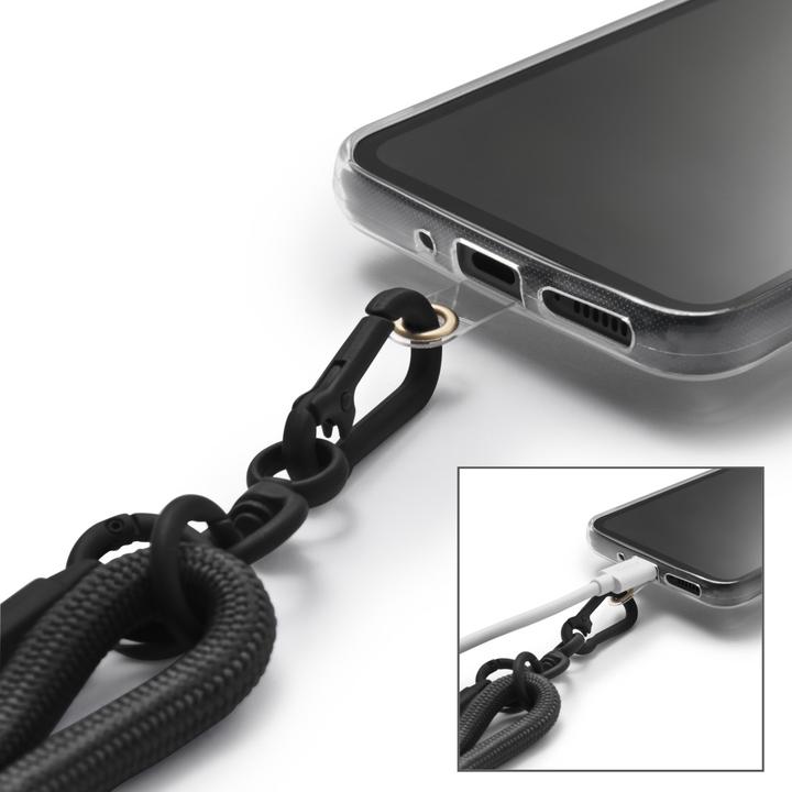 Actual product image Hama Mobile phone strap, universal, adjustable, carabiner, 2 m, black