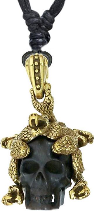 Star Piercing Halskette schwarz Anhänger Medusa vergoldet aus Eisenholz (Organisch, Messing)