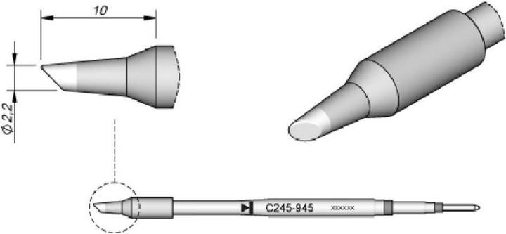 Actual product image JBC Tools C245945 Round soldering tip, bevelled Tip size 2.2 mm Contents 1 (Soldering tip)