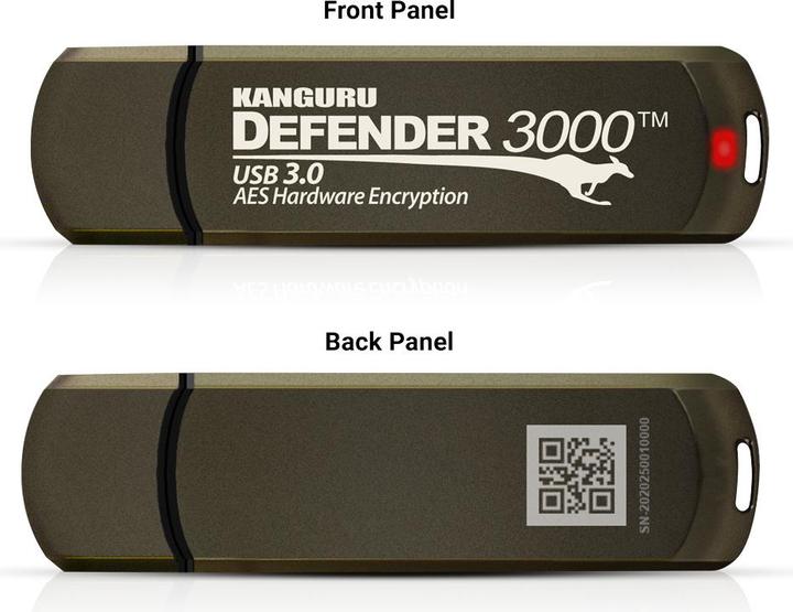 Image du produit Kanguru 256GB Defender 3000 Lecteur Flash USB 3.0 crypté FIPS 140-2 Level - 256 (256 Go, USB-C)