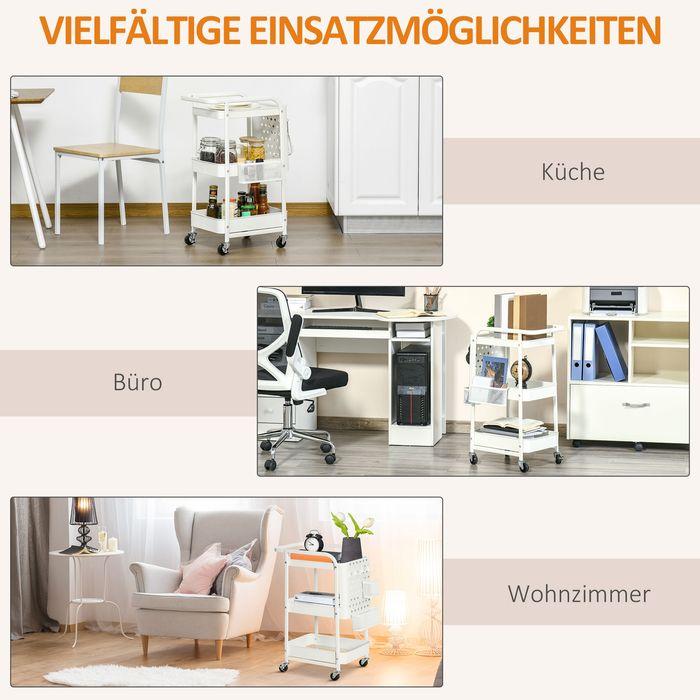 Produktbild Swisshandel24 Rollwagen mit Schubladen und Korb Küche Büro 3-Etagen Küchenregal mit Rollen Schlafzimmer Wohnzimmer