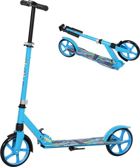 Swisshandel24 Kinderroller mit Verstellbare Lenkerhöhe, klapppbar, 2 Grossen Rädern, blau