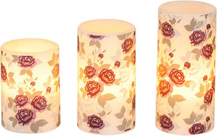 Actual product image Mojawo 3tlg LED Echtwachs Kerzen Stumpenkerzen Rosen Flammenlos Timer (3 x)