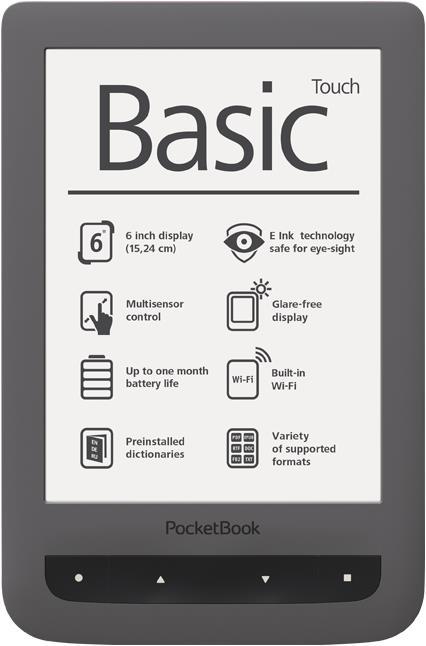 PocketBook Basic Touch (6", 4 GB, Grigio, Bianco)