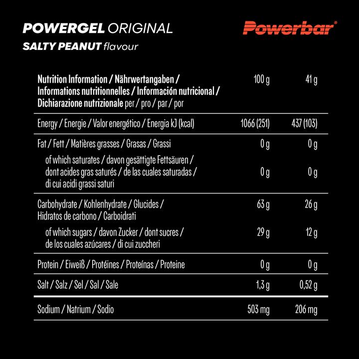 Nährwerte und Zutaten Powerbar PowerGel Original (Salzige Erdnuss, 24 Stk., 984 g)