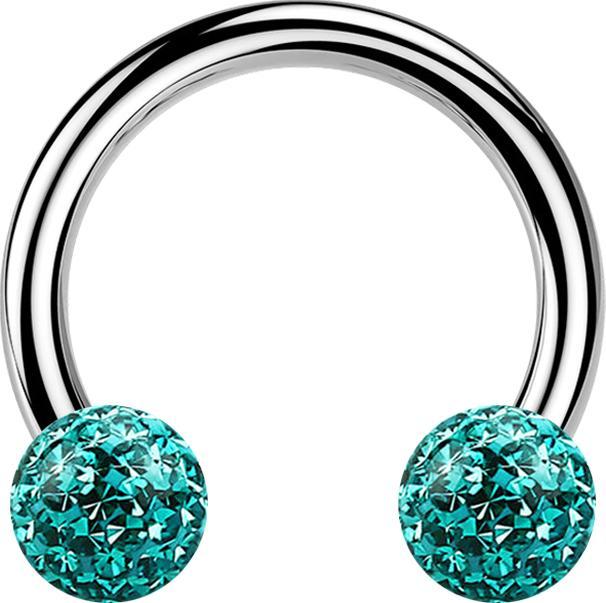 Produktbild Star Piercing Micro Circular Barbell silber mit zwei Kristall Kugeln türkis Epoxy Schutzschicht (ohne Messing, Titan G23)