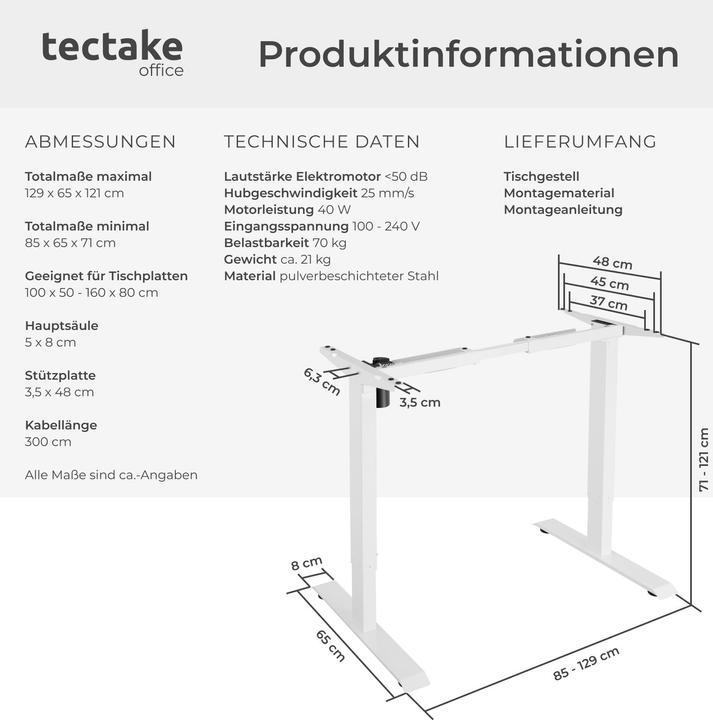 Image du produit tectake Bureau assis debout