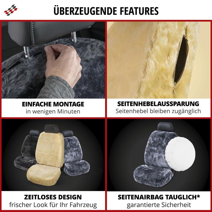 Produktbild Walser Autositzbezug Monette Lammfell und Webpelz 12-14 mm schwarz Zipp-It
