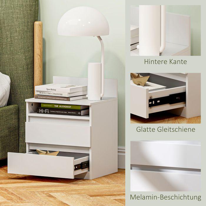 Produktbild Swisshandel24 2er-Set Nachttisch mit 2 Schubladen, Beistelltisch, Nachtschrank mit Ablage Weiss