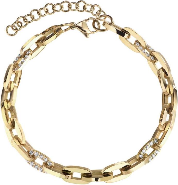 Bijouteria Armband (23 cm, Edelstahl, Zirkonia, PVD Beschichtung (goldfarben))