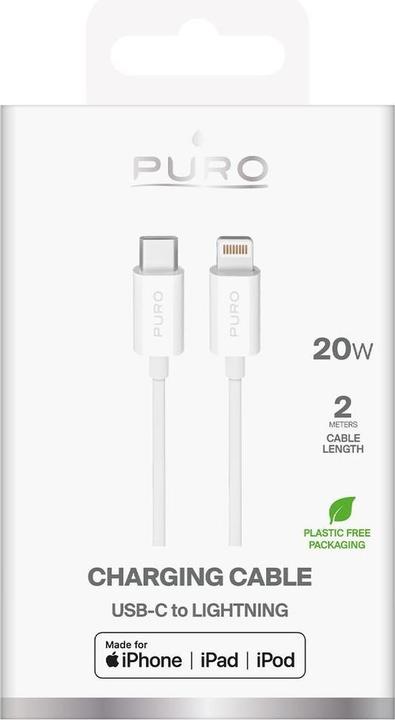 Image du produit Puro TPE 20W USB-C - Lightning Kabel 2m - Weiss (2 m, 20 W)
