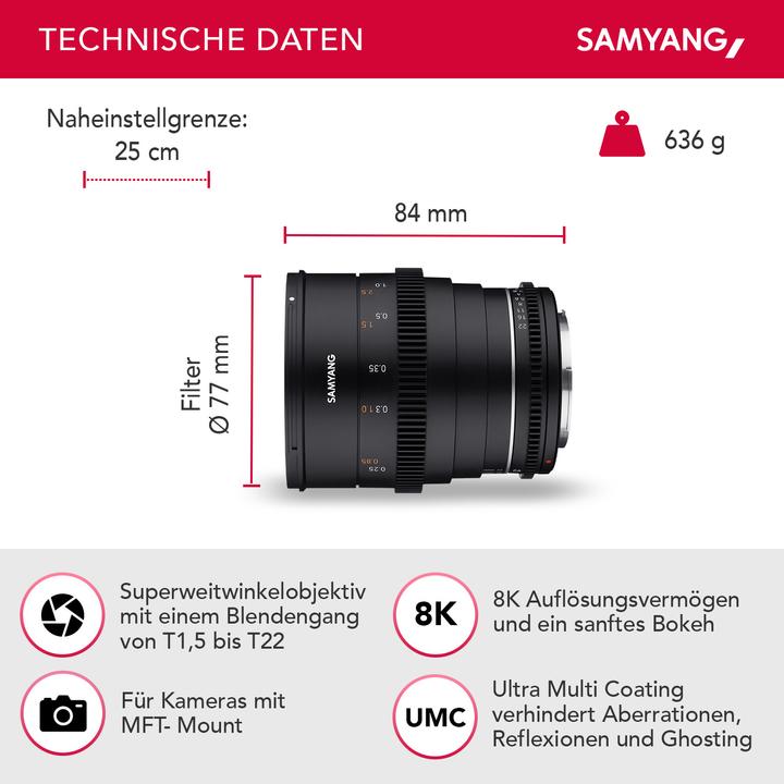 Produktbild Samyang 24mm T1.5 MK2 MFT (Micro Four Thirds, Vollformat, APS-C / DX, Micro Four Thirds)