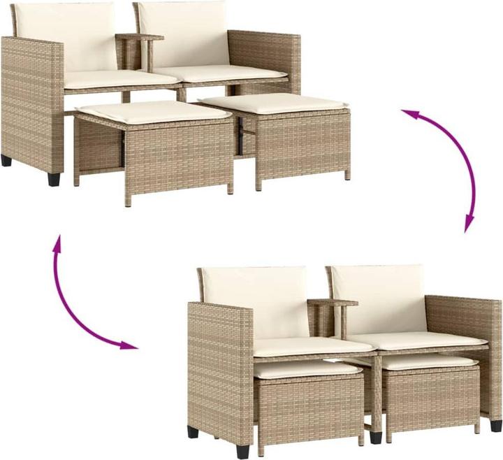 Produktbild VidaXL Gartensofa 2-Sitzer mit Tisch und Hockern