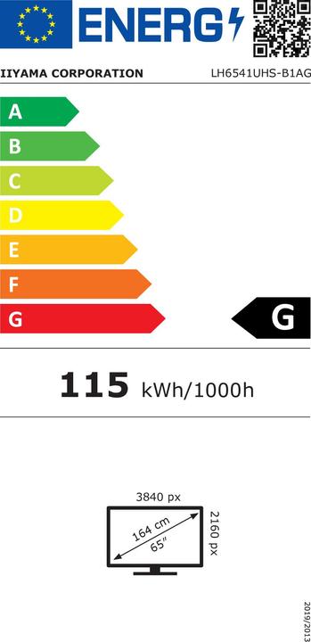 Energy Label iiyama 164.0cm(65") LH6541UHS-B1AG 16:9 3xHDMI+USB IPS (Speditionsversand) (3840 x 2160 Pixels, 64.50")