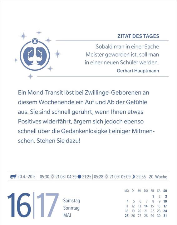 Produktbild Harenberg Zwillinge Sternzeichenkalender 2026 - Tagesabreisskalender - Ihr Horoskop für jeden Tag (Harter Einband, Deutsch)