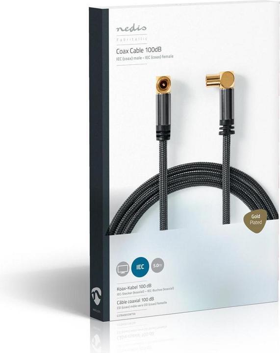 Produktbild Nedis Koaxial Kabel - IEC Stecker - IEC Buchse - Vergoldet - 75 Ohm - 4-fach geschirmt - 5 m - run (75 dB, Antennenkabel)