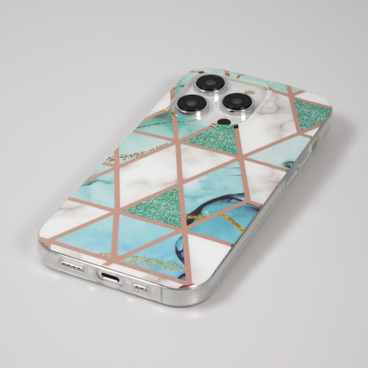 Produktbild PhoneLook Hülle Silikon Gel geometrische Streifen marble Türkis (Apple iPhone 14 Pro)