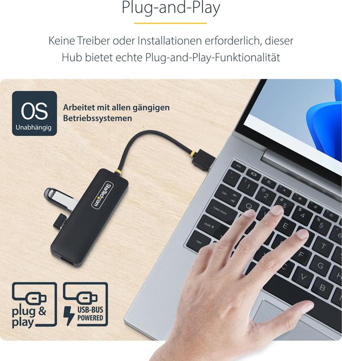 Produktbild StarTech 4-Port USB-A Hub 5gbps Portable Powered Nms Ns Ctlr (USB-A, 4 Ports)