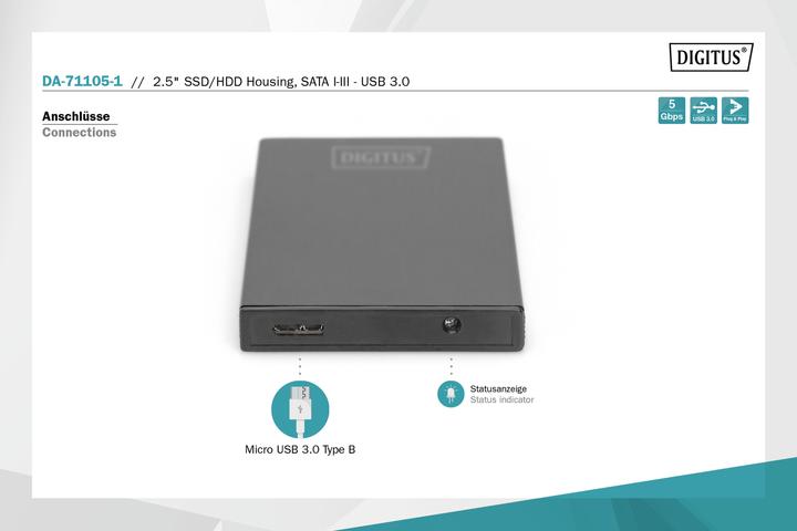Produktbild Digitus 2,5" SSD/HDD-Gehäuse, SATA I-III - USB 3.0 (2.5")