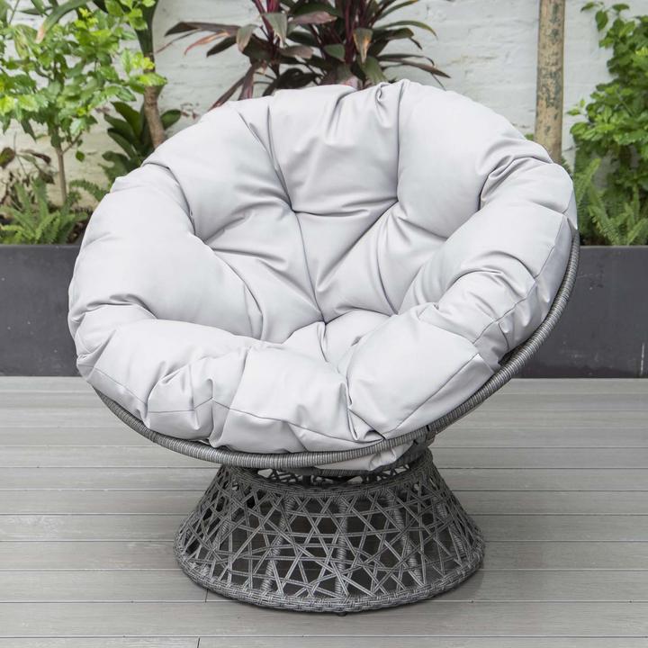 Productafbeelding PureHaven Loungestoel 92x80x80,5 cm gemaakt van rotan rond kussen 360 graden draaibaar makkelijk schoon te