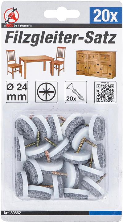 Productafbeelding BGS Viltschijfset | met pin | Ø 24 mm | 20 stuks. (Vilten glijders, 20 Stuk)