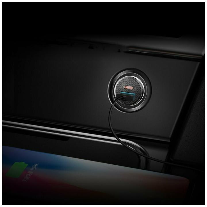 Actual product image Baseus Circular Plastic A+C 30W PPS Car Charger Black