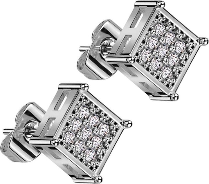 Star Piercing Ohrstecker silber Quadrat Kristalle silber (Chirurgenstahl 316L, ohne Messing)