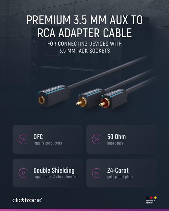 Actual product image clicktronic MP3 Y-Adapter (0.10 m, 3.5mm jack (AUX), Cinch)
