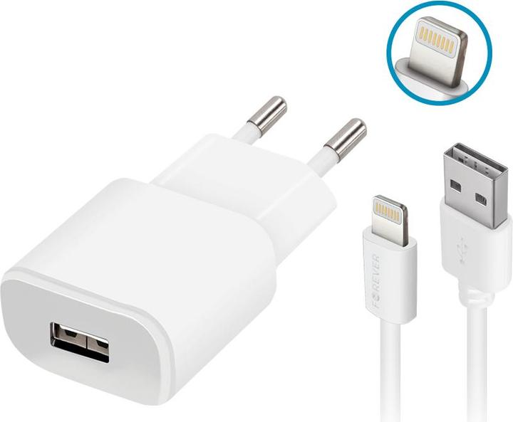 Actual product image Forever TC-01 charger 1x USB 1A white + Lightning cable