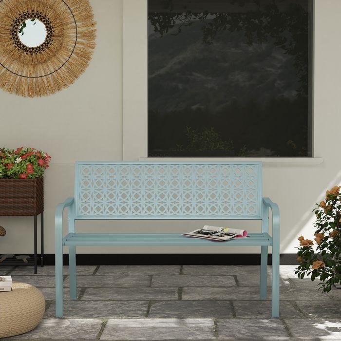 Produktbild Swisshandel24 2-Sitzer Gartenbank, wetterfest, mit Rücken- & Armlehnen, bis 240kg, 127x63x85cm, Blau