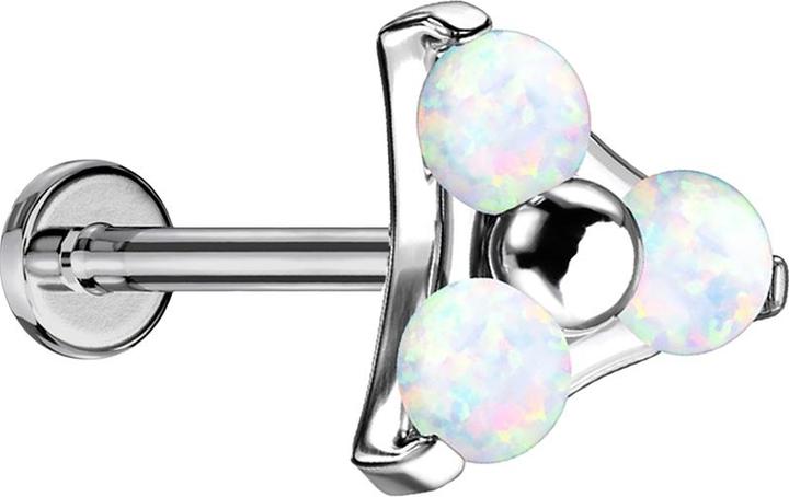 Actual product image Star Piercing Micro Threadless Labret silver triangle three opals white (without brass, Titanium G23)
