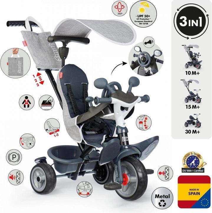 Produktbild Smoby Baby Driver Tricycle Grey