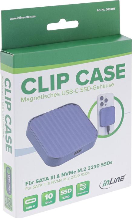 Productafbeelding InLine Clip Case - Magnetische USB-C behuizing voor SATA III & NVMe M.2 2230 SSD's (M.2 2230)