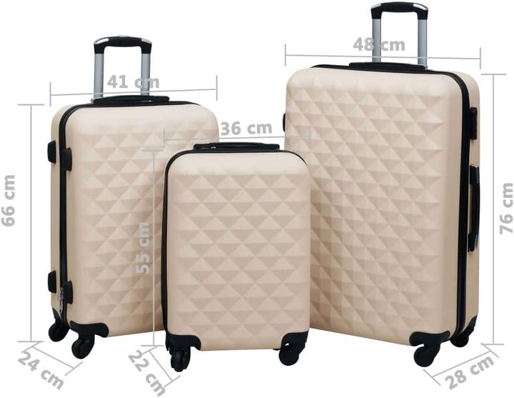 Image du produit VidaXL Set de trolleys, or (Bagage à main (jusqu'à 50l), M (50 - 90l), L (90 - 115l))