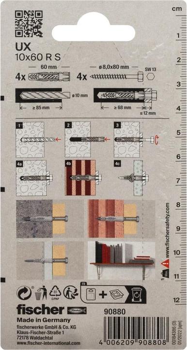 Actual product image Fischer 90880 Unidowel UX 10X60 R S NV (4 pcs.)