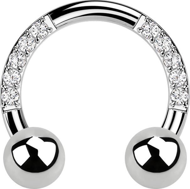 Star Piercing Micro Circular Barbell silber Kristalle mit zwei Kugeln (Titan G23, ohne Messing)