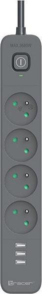 Actual product image Tracer 47027 Power Line+ 1.5m (4 outlets +3x USB A, 5V 2.4A)