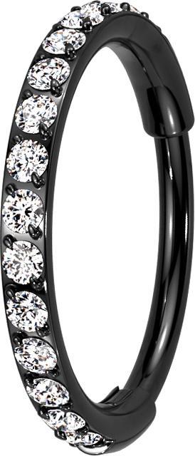 Produktbild Star Piercing Micro Segmentring klappbar schwarz seitlich Kristalle silber (Titan G23, ohne Messing)