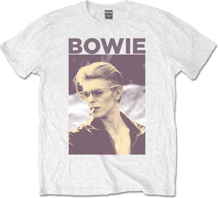 David Bowie Men's Smoking Short Sleeve T-Shirt, White, Large (L)