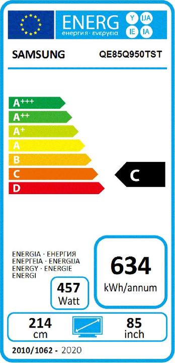Energy Label Samsung QE85Q950T (85", QLED, 8K, 2020)