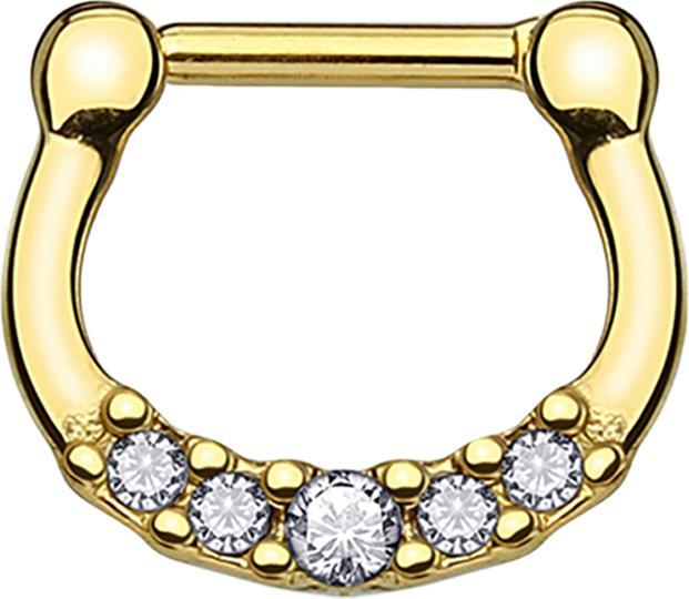 Star Piercing Septum mit mit fünf Kristallen vergoldet und Titanium Beschichtung (Chirurgenstahl 316L, ohne Messing)