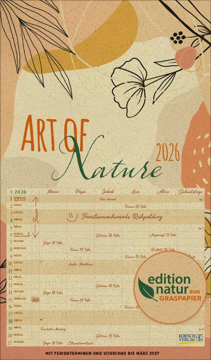 Actual product image Familienplaner Art of Nature aus Graspapier 2026 (27 x 46 cm, Hardcover, German)