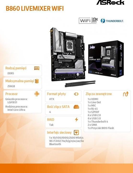 Actual product image AsRock B860 LiveMixer WiFi DDR5 Intel S retail (LGA 1851, Intel B860, ATX)