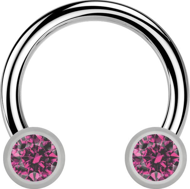 Produktbild Star Piercing Micro Threadless Circular Barbell silber mit zwei Zylindern silber front Kristall pink (ohne Messing, Titan G23)