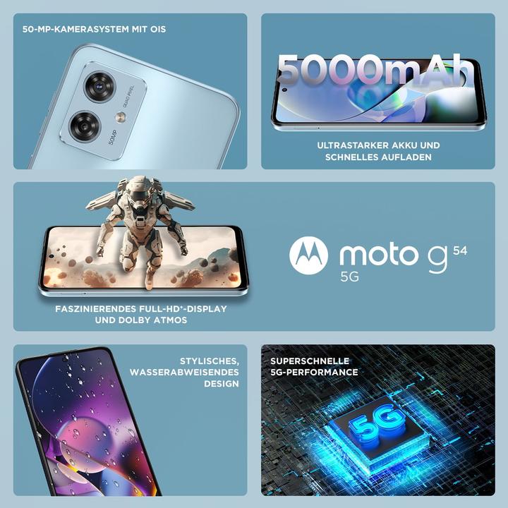 Produktbild Motorola Moto G54 (256 GB, Glacier Blue, 6.50", SIM + eSIM, 50 Mpx, 5G)