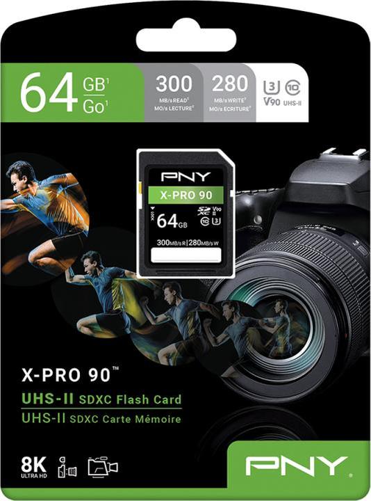 Immagine prodotto PNY SD XC Card X-PRO 90 U3 V90 UHS-II (64 GB, SDXC, U3, UHS-II)